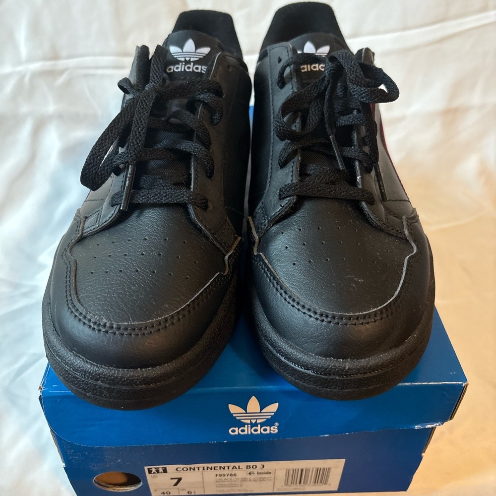 Adidas Continental 80J - Black Low-Top Leather Sneakers
